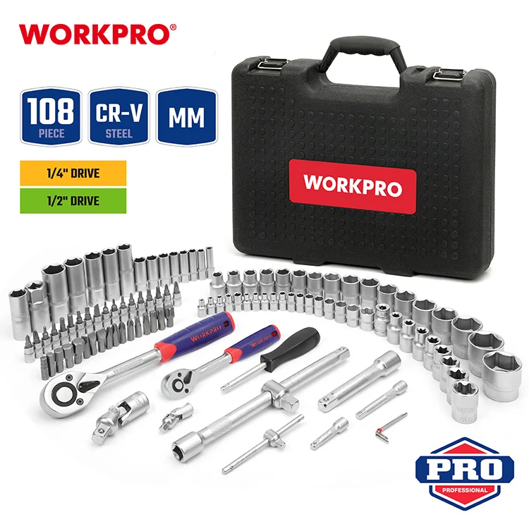 Mallette d'outillage cliquet et jeu douilles 108 Pièces Chrome Vanadium