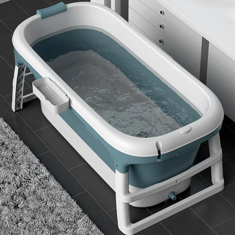 Godt salg 1,38M frittstående bad sammenleggbar bøtte fat Bærbar plast sammenleggbar badekar badekar/ for voksne