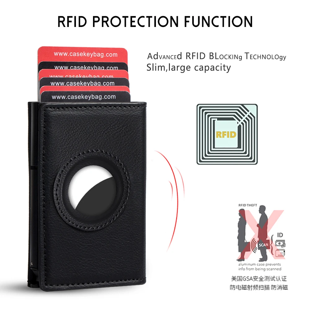 Custom Color Genuine Leather Popup Cardholder Leather RFID Secure Automatic Sliding Credit Card Case Smart Wallet for Women Men