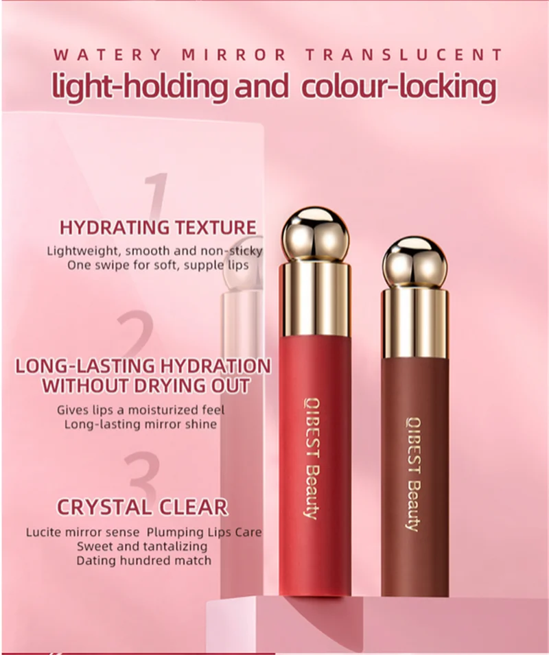 Qibest Waterproof Long Lasting Mirror Water Gloss Lip Glaze Smooth Liquid Lipstick Sexy Lip 6609