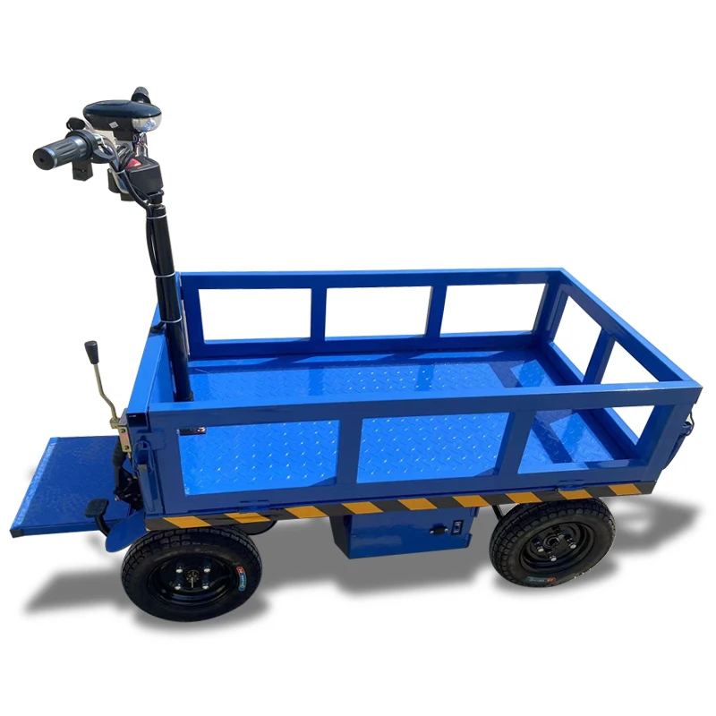 4 Wheel Detachable Fenced Electric Cargo Flatbed Transporter Trolley Carts for Garden Use