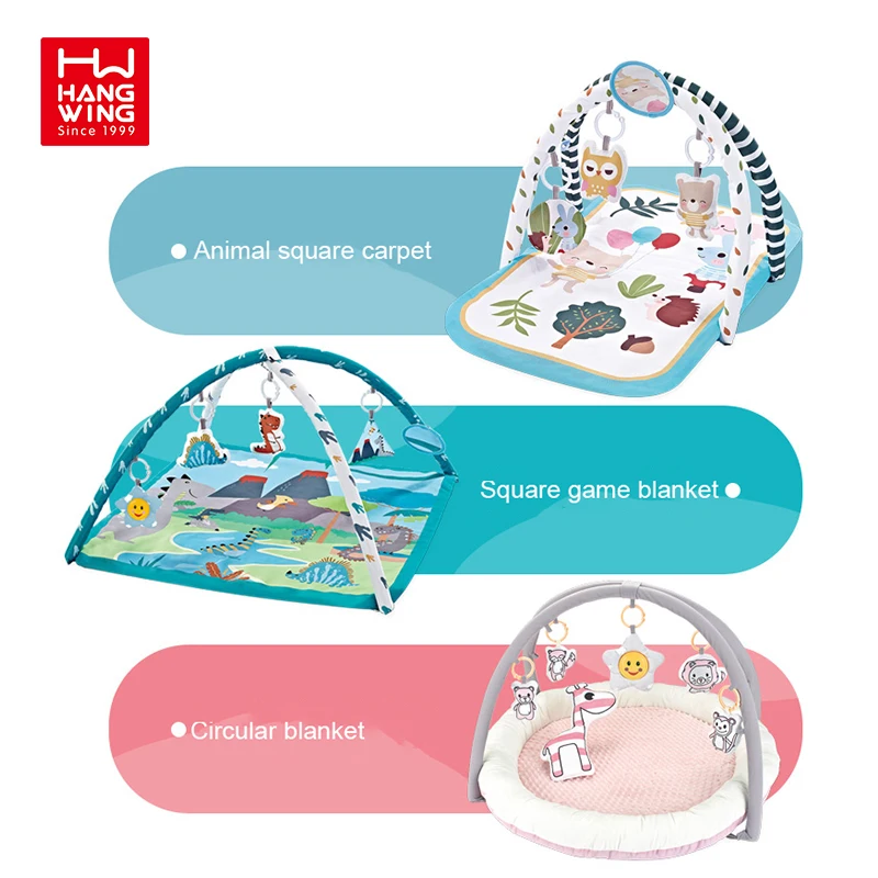 HW Premium Round square Plush Activity Baby Play Gym Game Blanket with Hanging Music Infant Fitness Sports Crawl Mats Infant Toy