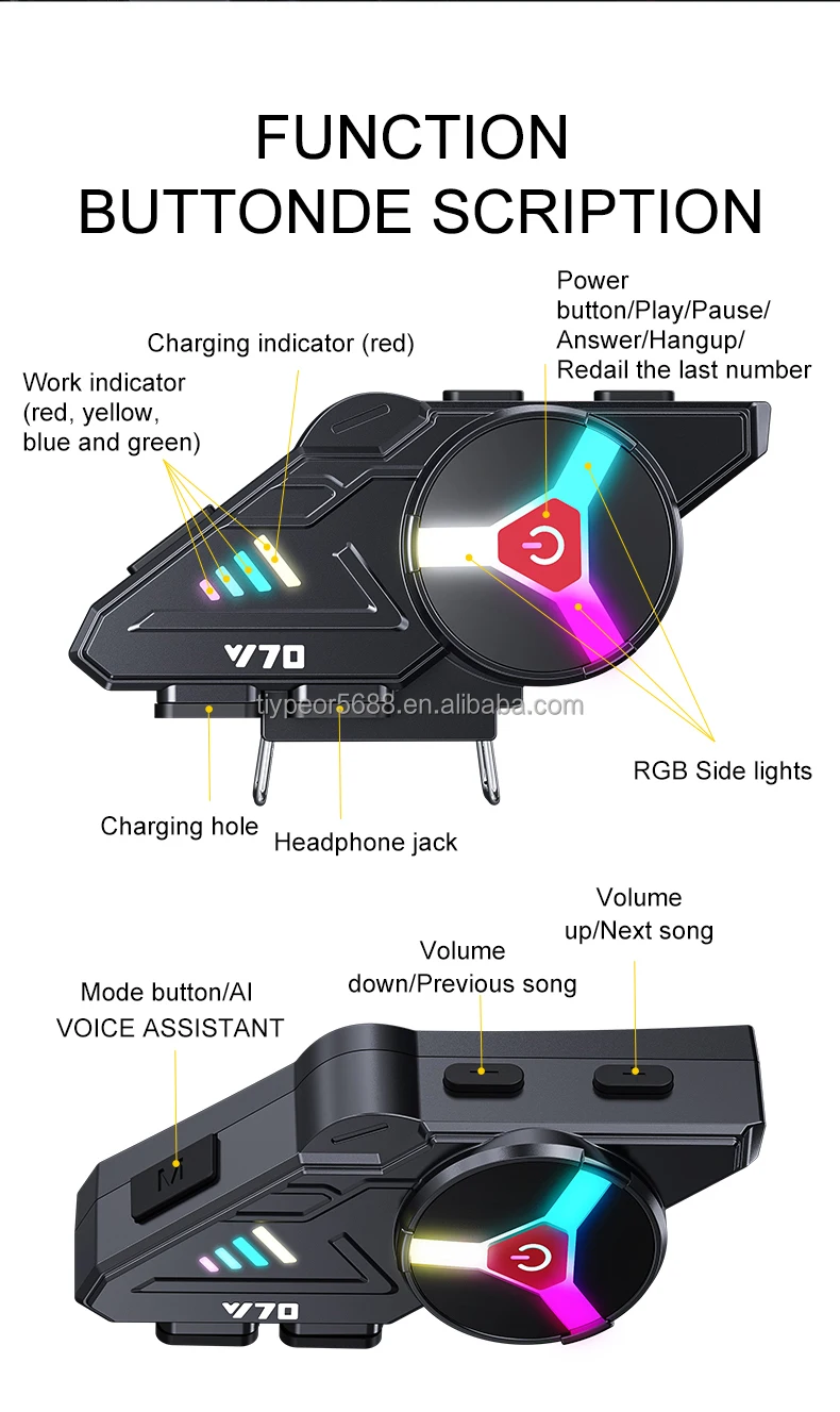 product tiypeor long standby rgb light effect waterproof wide call range motorcycle helmet earphone with half face motorcycle helmet-10