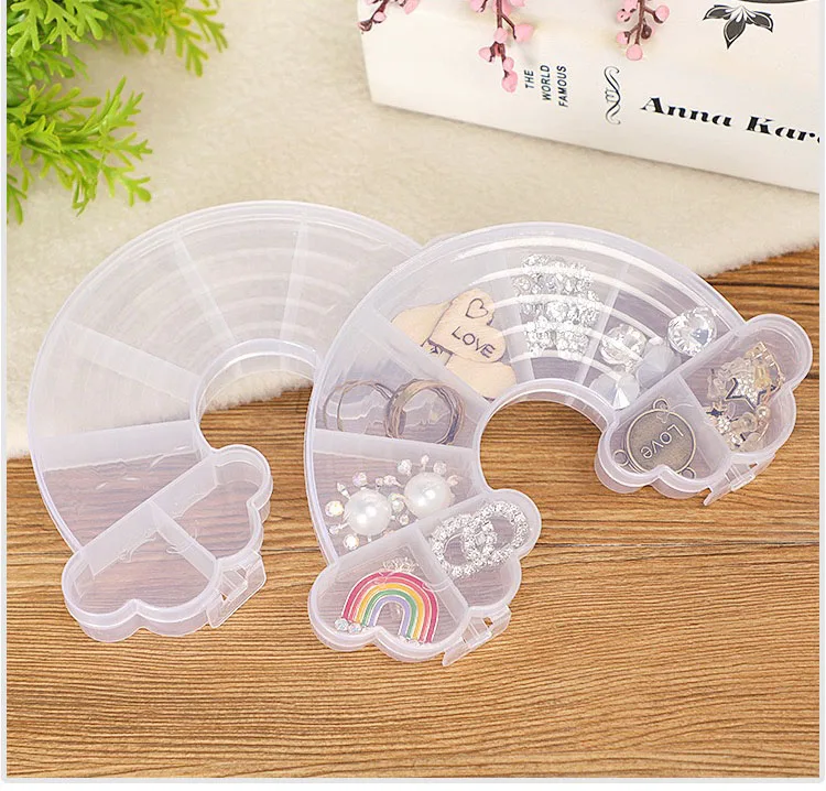 Simple transparent pp empty box rainbow modeling with a lid partition pp plastic jewelry parts finishing storage box details