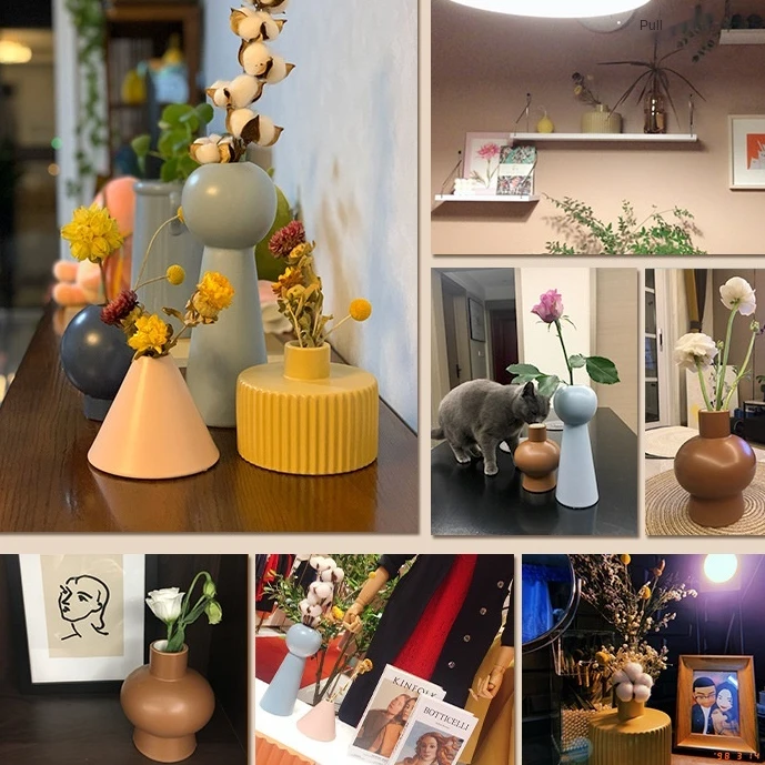 Drop ShippingAmazon Randy Ceramic Vase Decoration Furniture Creative Flower Arrangement Dry Flower Decoration INS Style Vase