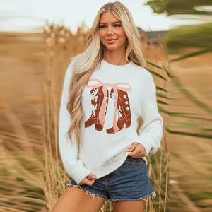 2026 Autumn New Women's Korean Fashion Pullover Crew Neck Sweater Woven with Warm Long Sleeve Anti-Pilling Top