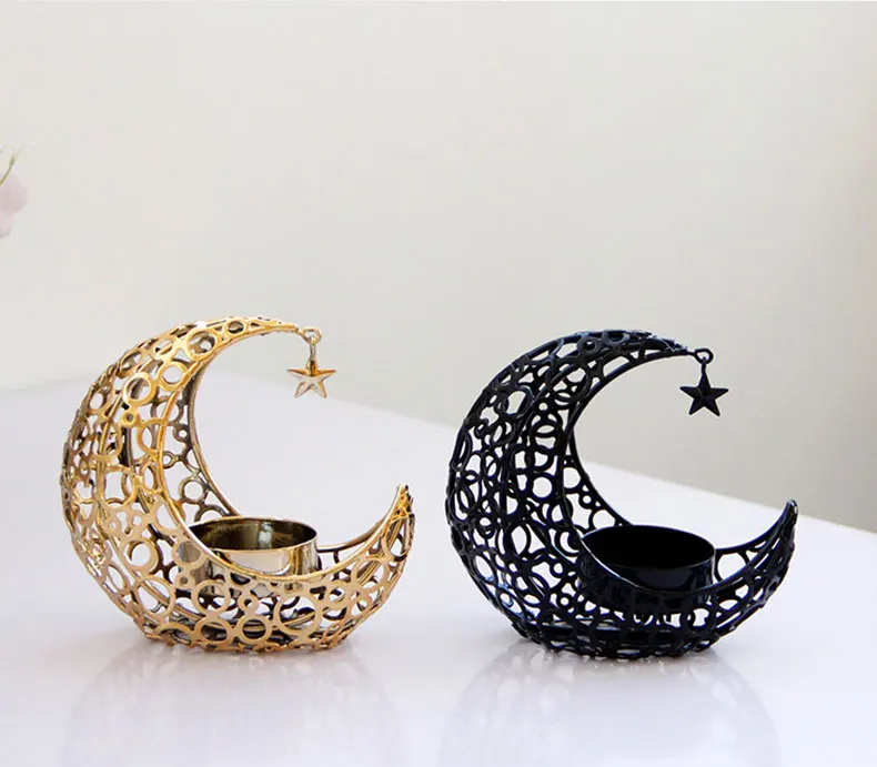 Redeco Wholesale Luxury Moon Star Candle Holder Black Golden Candle ...