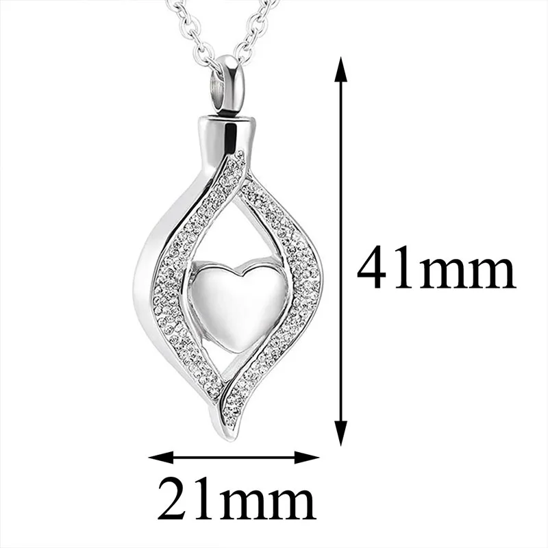 Crystal Teardrop Heart Cremation Urn Pendant Memorial Gift Necklace for Women Stainless Steel Ashes Holder Keepsake Jewelry
