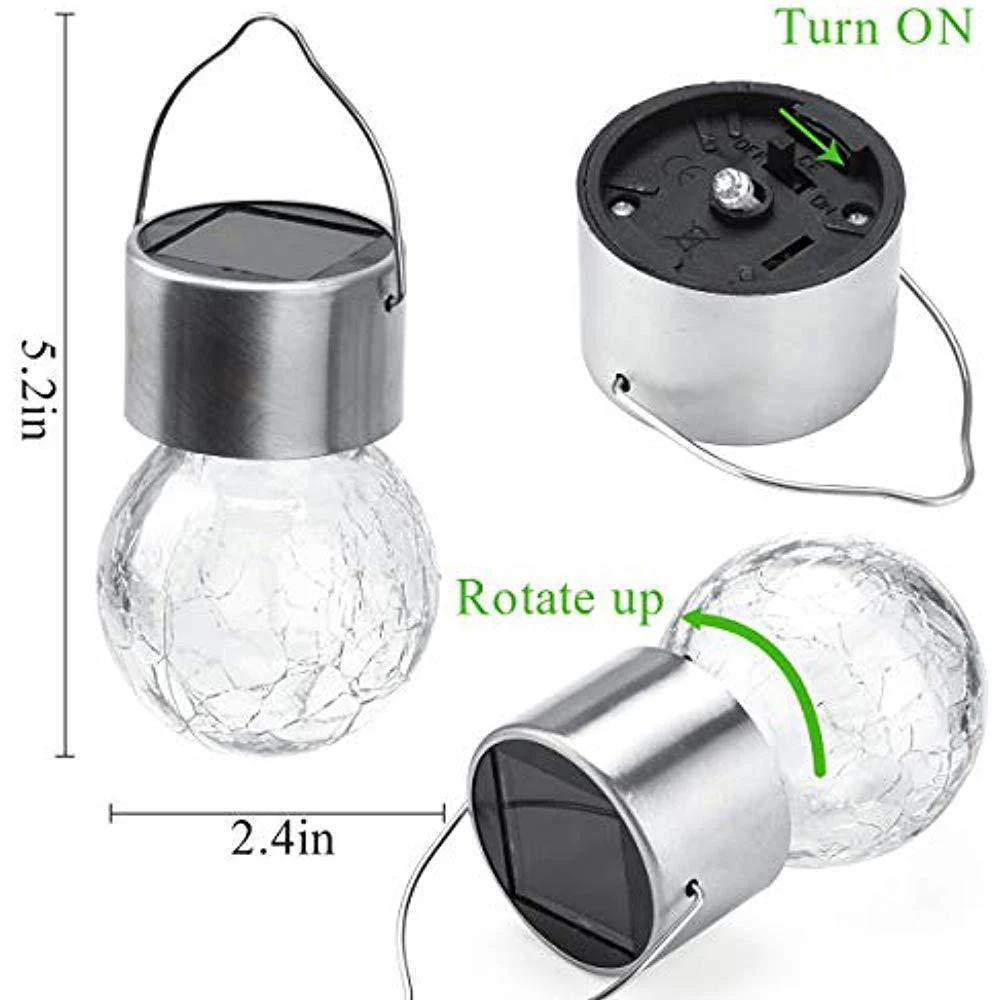 Solar Globe Hanging Tree Lights Crack Glass Ball Lanterns Lamp Outdoor Waterproof for Courtyard Street Patio Fence Decoration