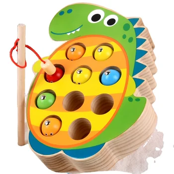 Small Green Dinosaur Magnetic Fishing Early Learning Wooden Toys for Babies DIY Educational Wood Toys Sensory Montessori Toys