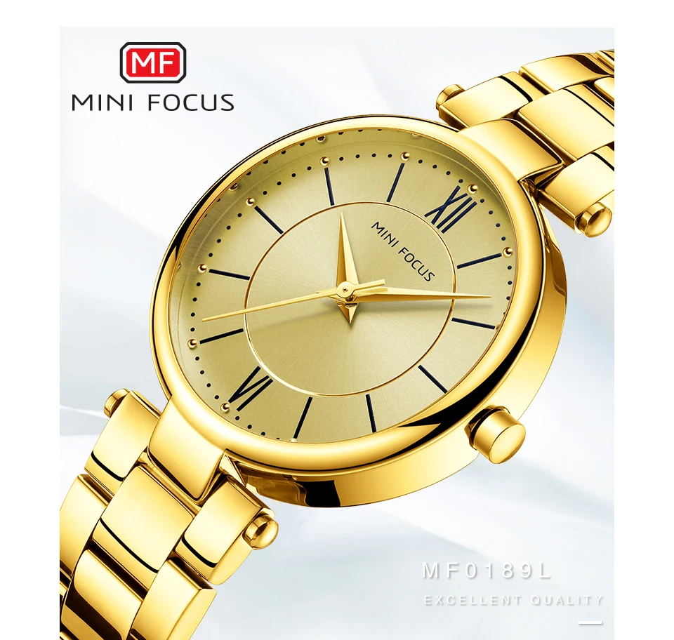 Mini Focus 0189 Luxury Ladies Quartz Watch Stainless Steel Waterproof