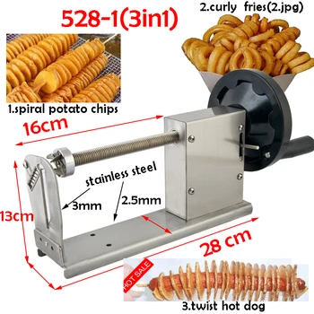 Commercial Manual 3in1 Potato Twist Hot Dog Twister Tower Cutter Slicer Machine Hand Spiral Carrot Fries Chips Cutting Equipment