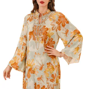 Women's Printed Patchwork Dress Muslim Robe Bat Sleeve Loose Women's Robe Moroccan Robe Women's Clothing Factory
