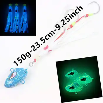 NEW 150g 200g 250g Luminous PVC Jig Squid Skirt Assist Hook Rig Jig Head Fishing Lure Jigging Rigs Ocean Boat Fishing Lake – Metal Jig – view 5