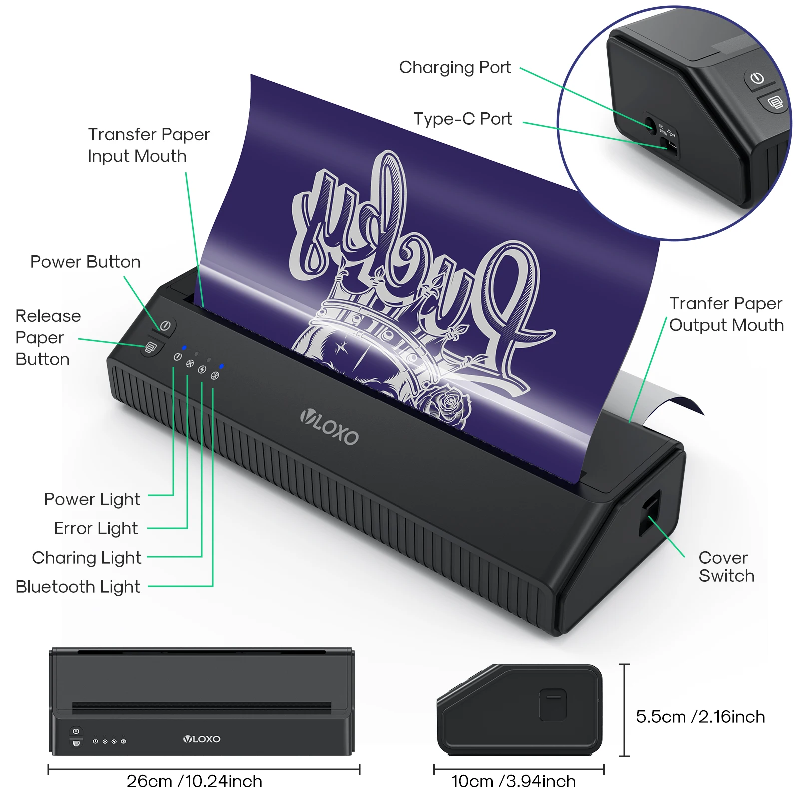 MHT-P8008 Tattoo Stencil Printer - Fast, Wireless Printing