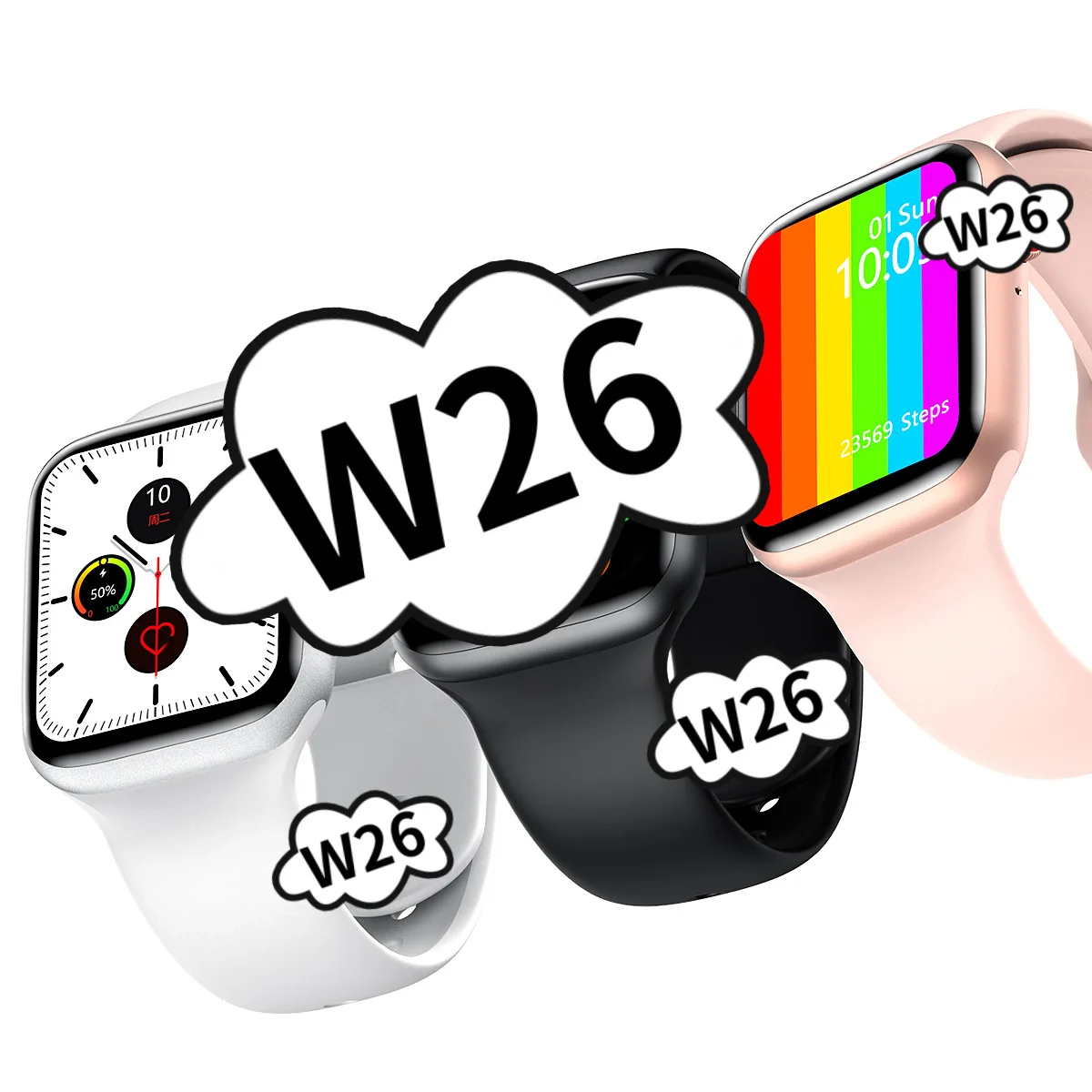Горячая Распродажа 2021, W26 W26 + умные часы с сенсорным экраном и длительным временем работы в режиме ожидания, браслет для Android IOS PK W46 T500