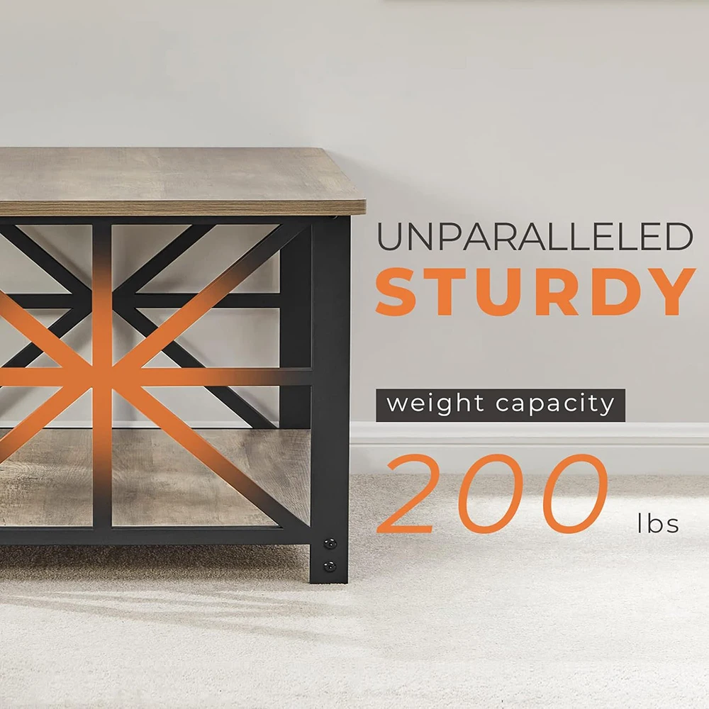 product coffee table living room corners modern style storage shelf 39 inch space saving easy assembly gray wash wooden-3