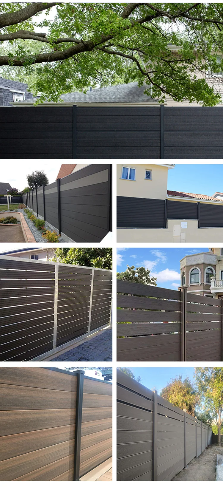 Antifading No Formaldehyde Wood Plastic Composite Fence Wpc Fencing Trellis Gates Pickets