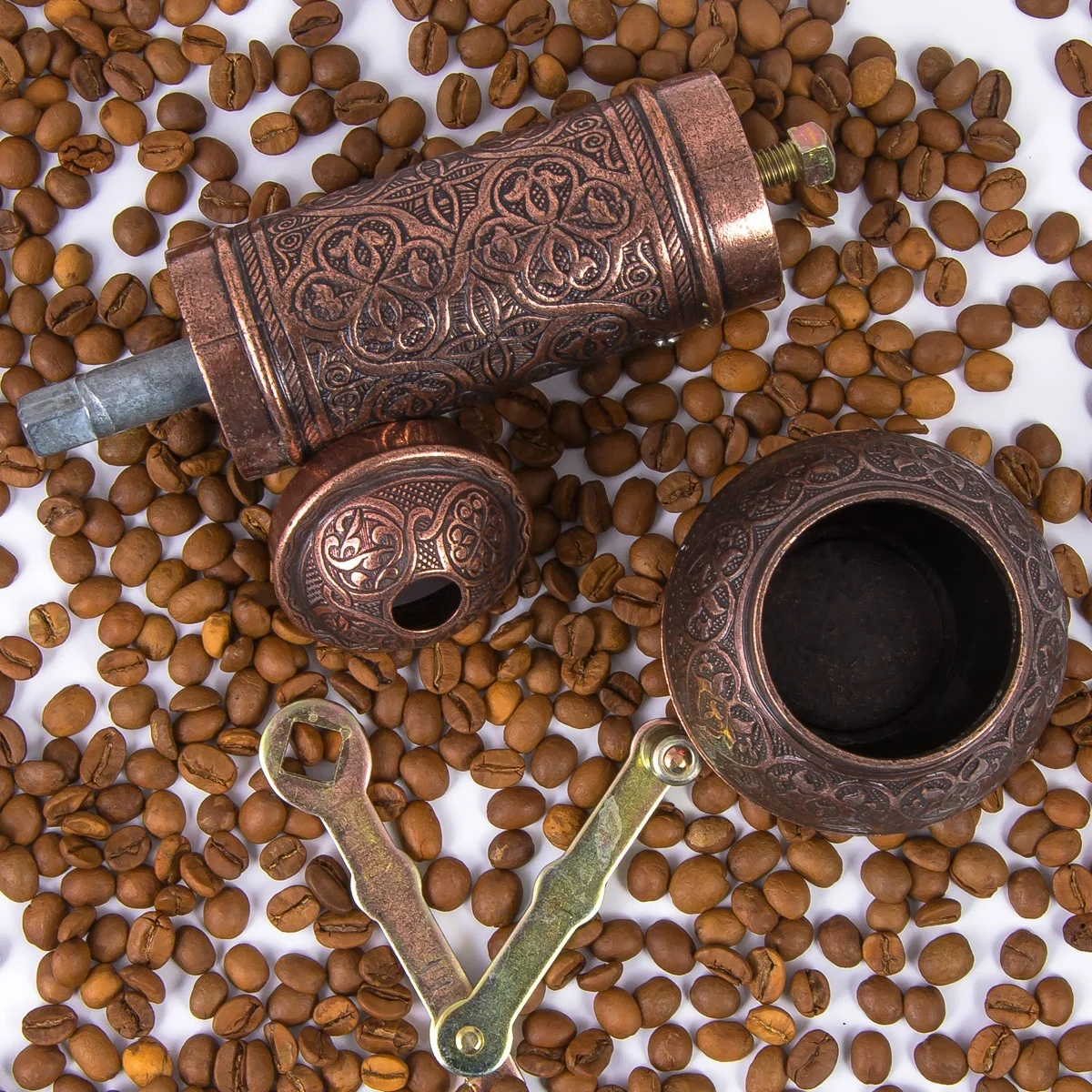 copper colored turkish coffee grinder