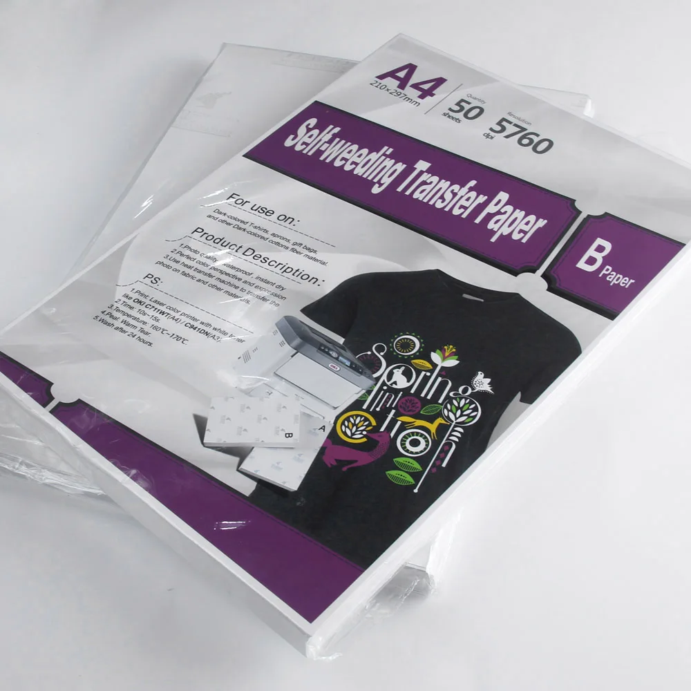 Vision Laser Dark Self Weeding Transfer Paper Used for 100% Cotton Fabrics,OKI Printer,A Film and B Paper