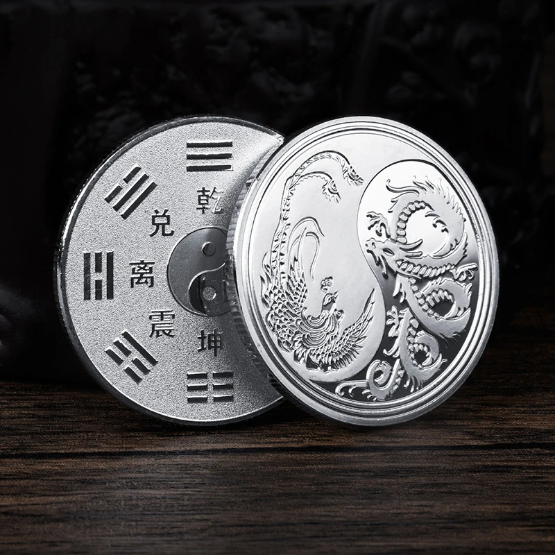 Yin Yang Coins - Dragon and Phoenix Tai Chi Engraved Gold Plated