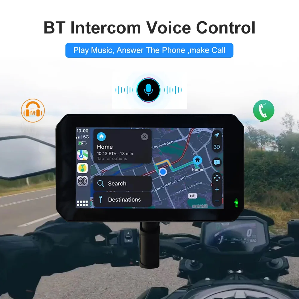 5-Inch Karadar T6 GPS Navigator for Motorcycles Cars Waterproof Wireless Android Auto DVR Touch Screen Mirror Link IPX6