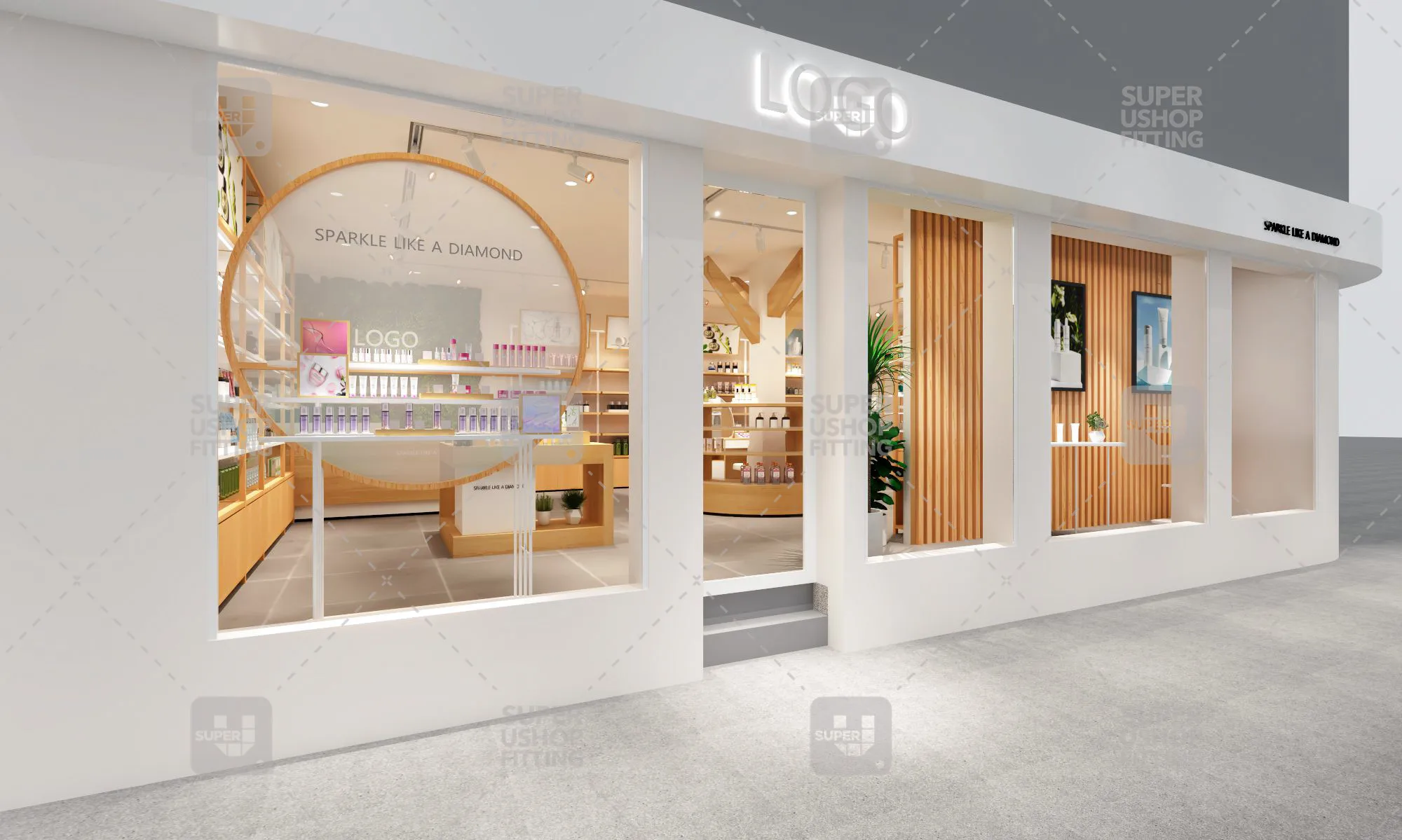 Custom Retail Skincare Display Showcase Customized Makeup Shop Interior Design Wooden Cosmetic Display Shelves