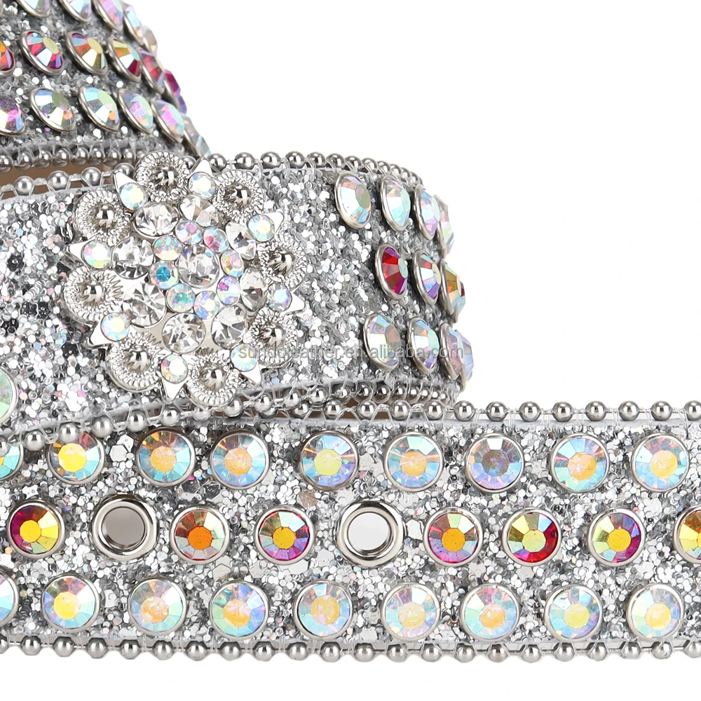 Ремень в стиле унисекс, Роскошный дизайнерский пояс из искусственной кожи, со стразами, в западном стиле, Bb Simon