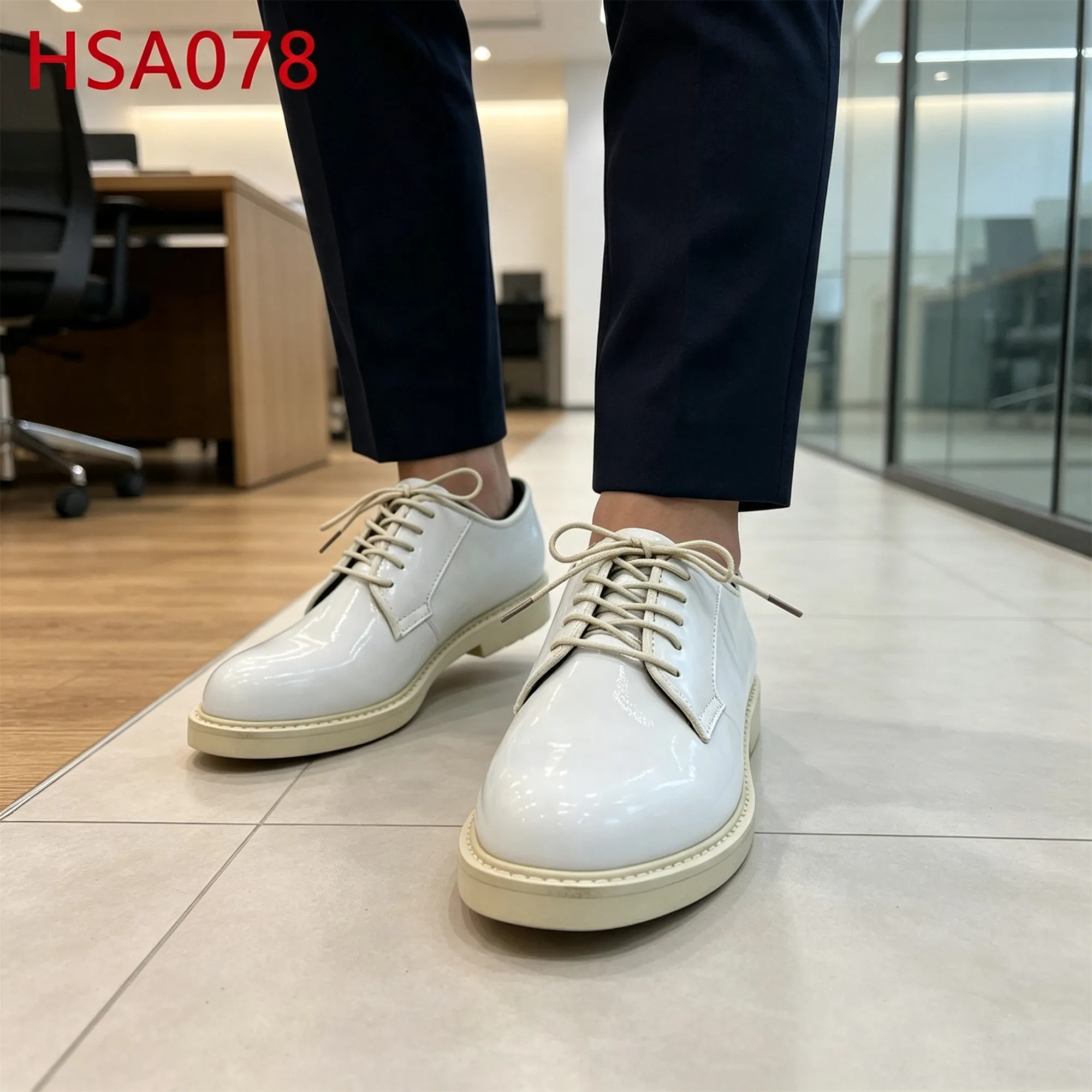 ZYF,Bahamas Lace up Round Toe Hua Singh Men Leather Shoes Board Meeting White Full Grain Patent Leather Uniform Shoes HSA078