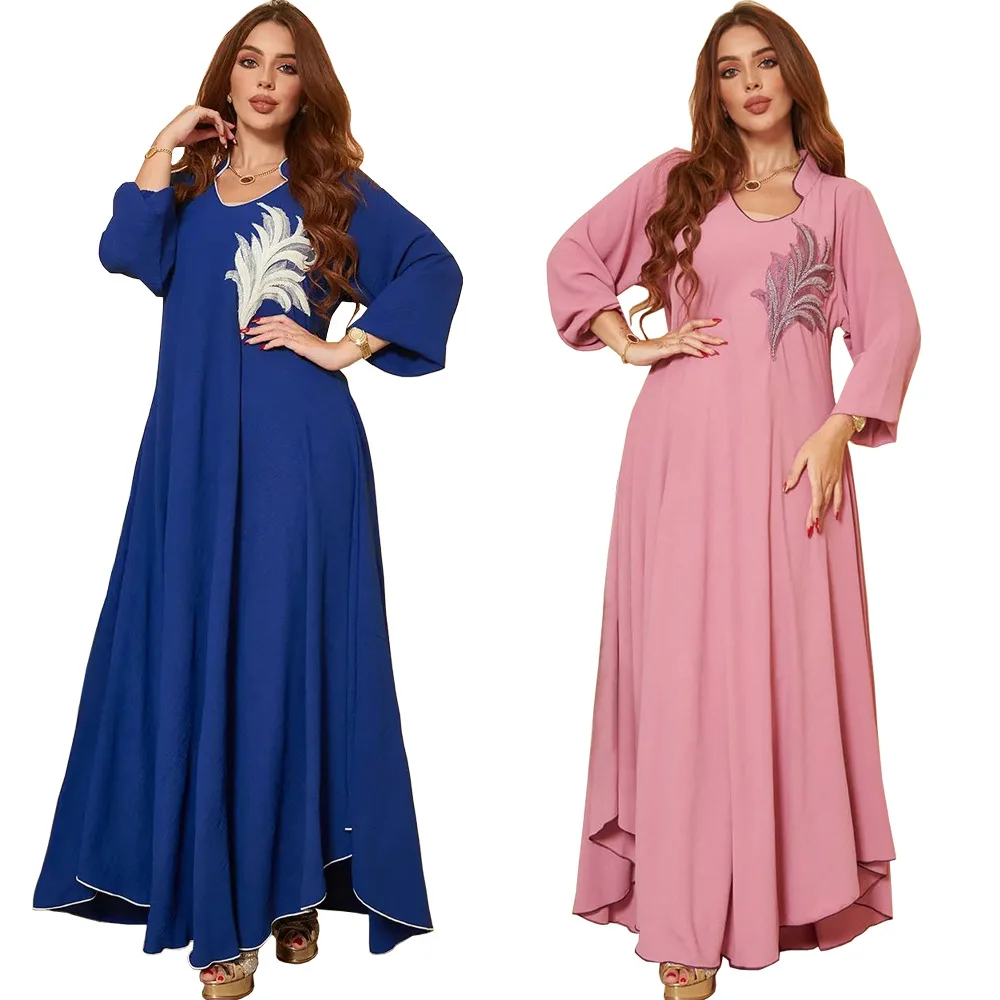 New Spring Collection Modest Modest Muslim Abaya Dress Adults Anti-Static Chest Applique Made Polyester Middle East Southeast