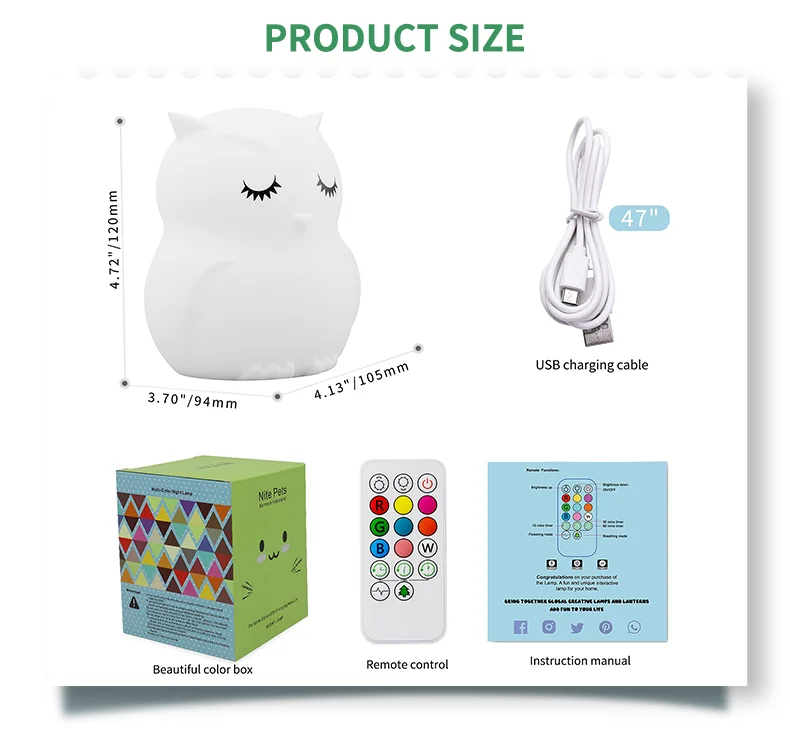 Animal Shape Silicone Night Light Baby Nursery Lamp Breathing Led Night