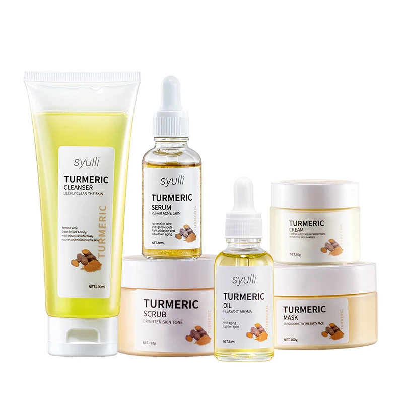 Private Label Oem Natural Beauty Black Women Tumeric Skincare Set Anti Acne Whitening Organic Turmeric Skin Care Set 