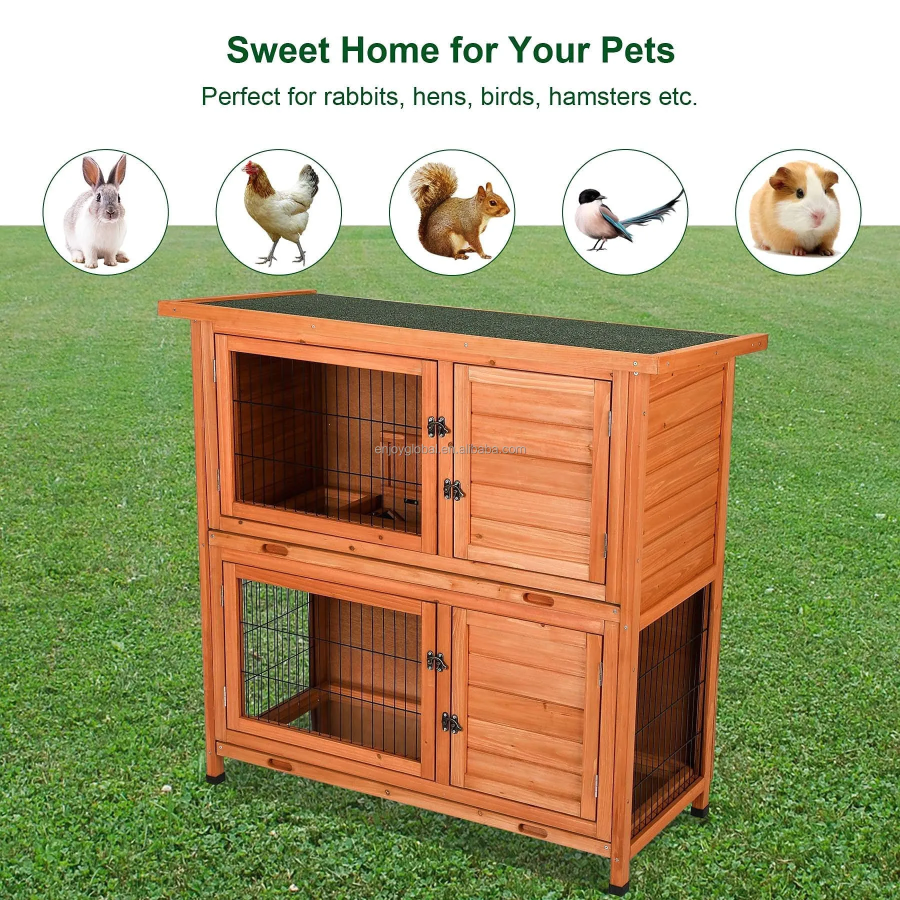 Custom 2 Story Outdoor Wooden Bunny Cage Rabbit Hutch Guinea Pig House