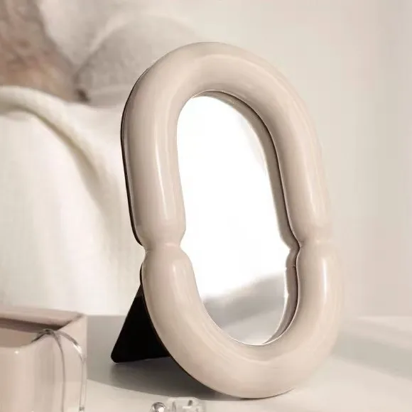White Irregular Ceramic Framed Mirror Decorative Make up Mirror