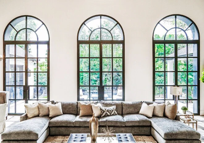 Photo inspiration: Visual Reference: Villa Exterior Arch Double Floor To Ceiling Glass Door Design