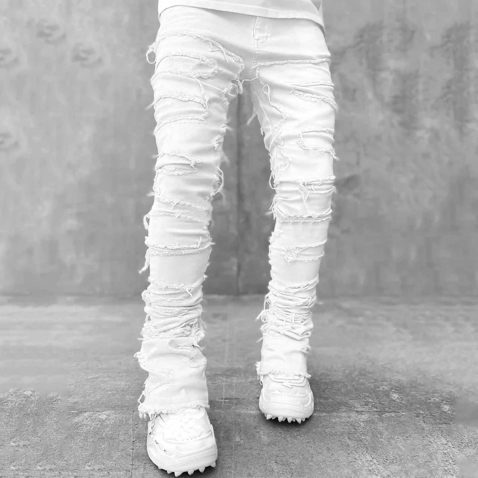 Custom Men Flare Jeans Streetwear Botones Pantalones inferiores