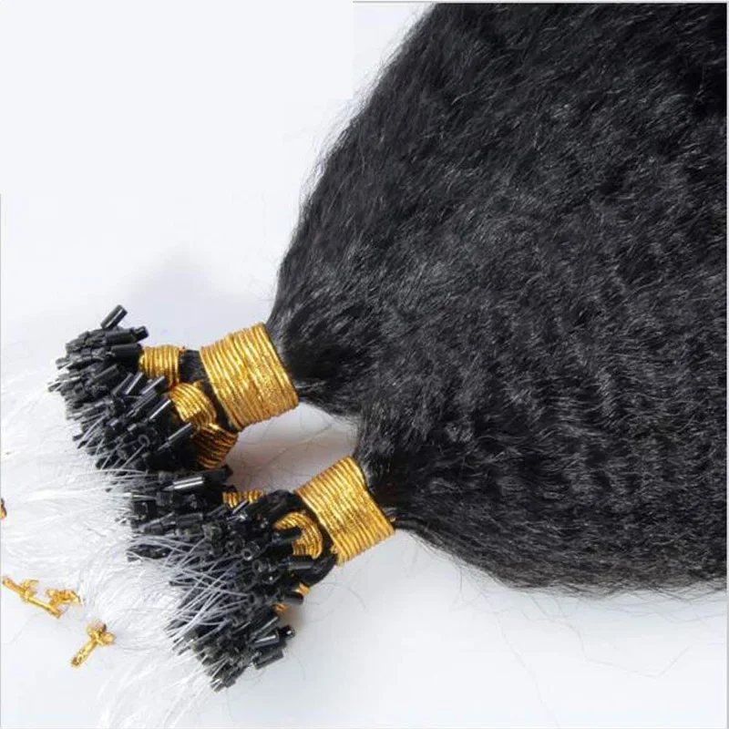 Capelli lisci crespi Micro Loop Capelli umani brasiliani Yaki spessi 100 ciocche per confezione_voghion.com