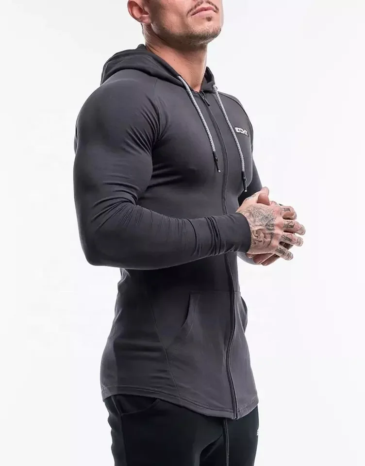 JL1103D OEM Fitness Men’s Sports Hoodies Full Zipper Long Sleeve Workout Gym Hoodie for Men