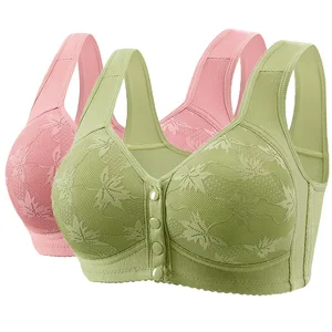 2026 New Manufacturer's Traditional Thin Mold Breast-Retracting Bra for Middle-Aged Elderly Women Glossy Jacquard Front Summer