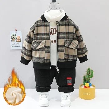 Winter's latest boys suit wholesale baby jackets & outwears boys jackets and coats fleece-lined three-piece 1-4 year baby suit