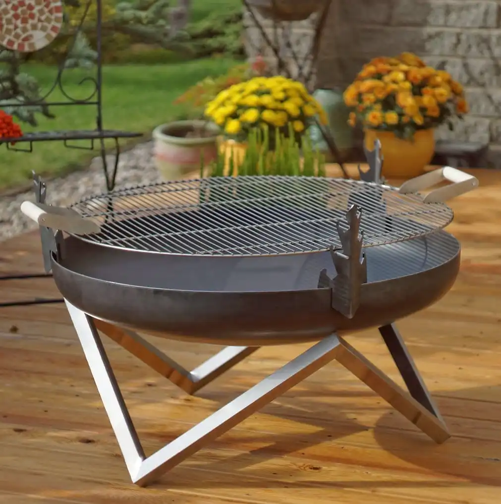 Large 31 Recycled Steel Fire Bowl / Fire Pit With Grate Made in India Using  Traditional Riveted Steel, Includes BBQ Grill Grate & Stand 