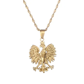 Poland Symbol Eagle Pendant Necklace Gold Plated Stainless Steel Poland National Emblem Necklace