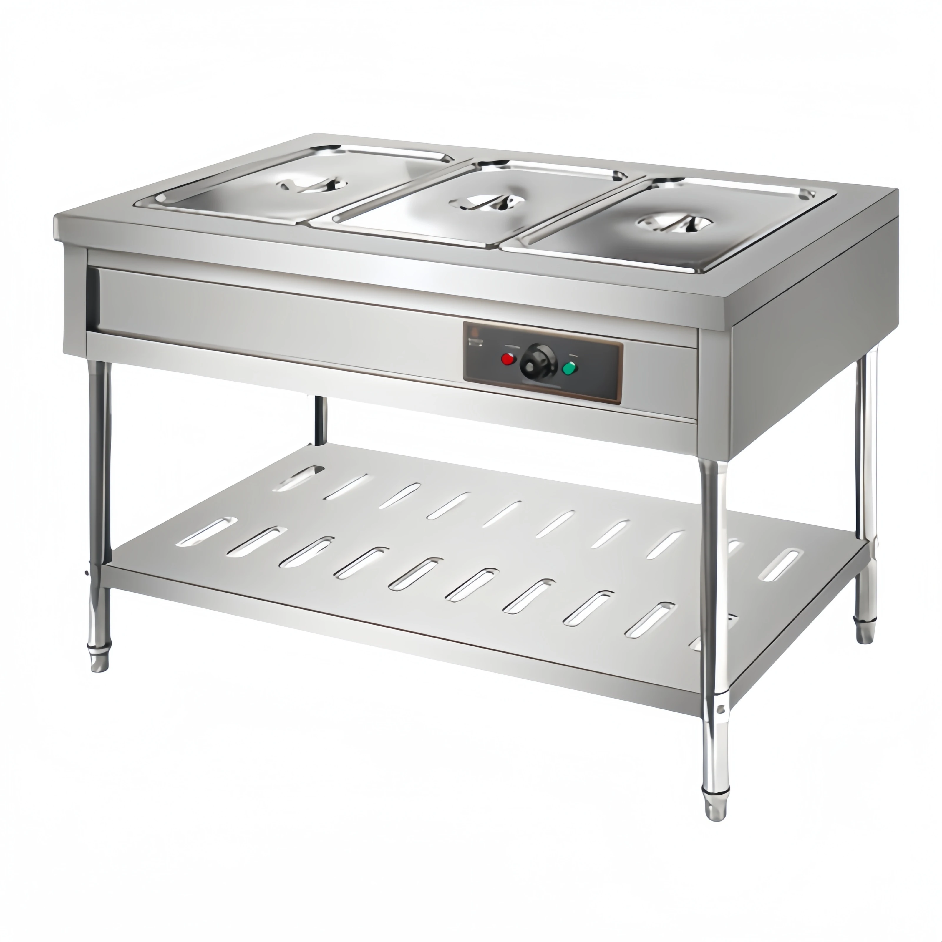 aquecedor de Alimentos Bain Marie Autônomo em Aço Inoxidável com 3, 4, 5 ou 6 Bandejas