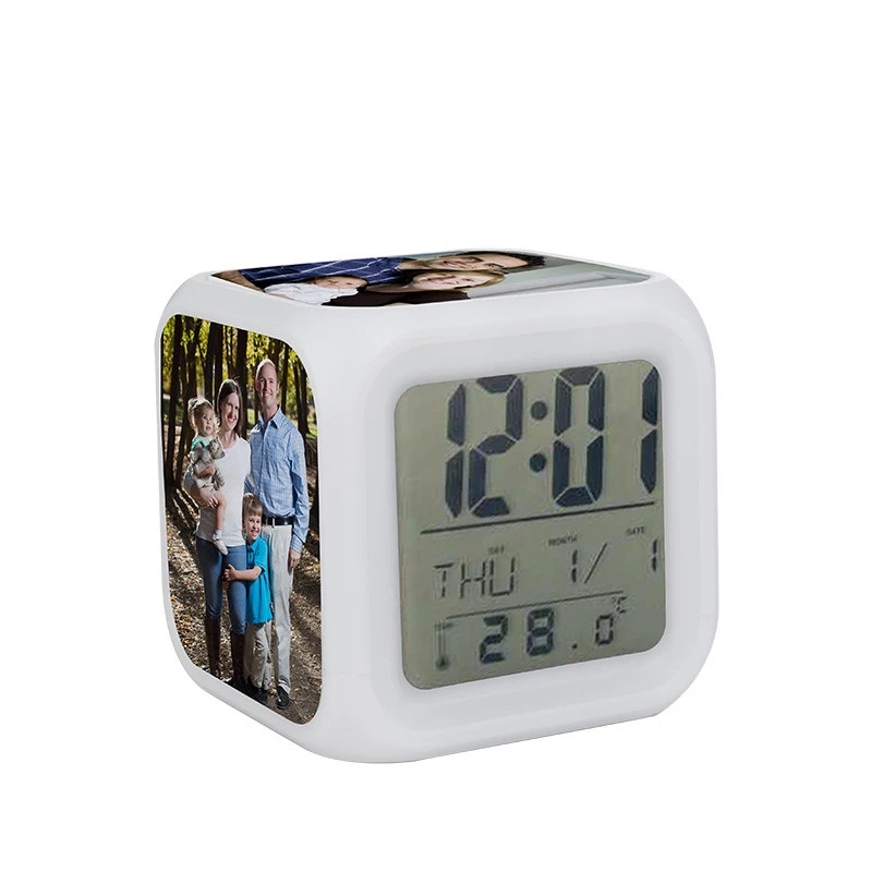 Custom Photo Electronic Desk Clock LED Color Change Digital Alarm Printable Plastic Living Room Outdoor Bathroom Kitchen Made