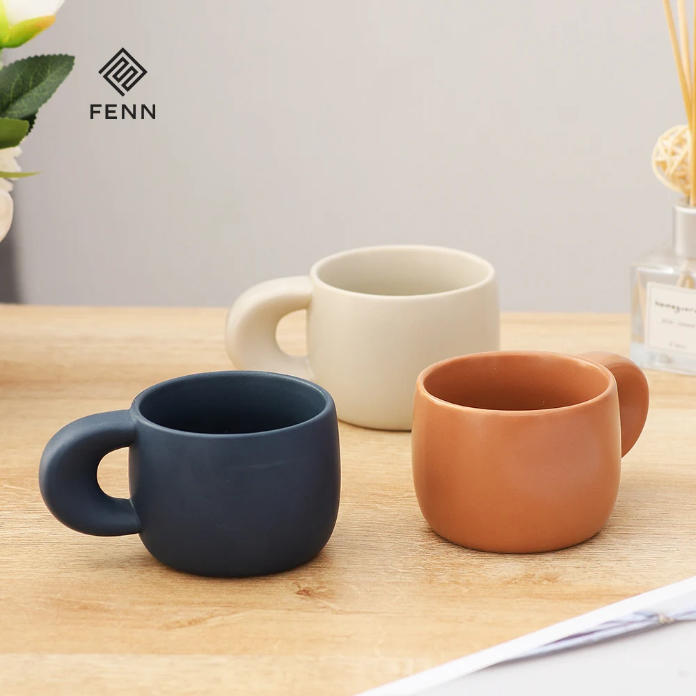 Modern Korean Mug Drinkware Custom Nordic Tea Coffee Cup Color Matt Glazed 200ml Thick Handle Porcelain Coffee Mug Ceramic