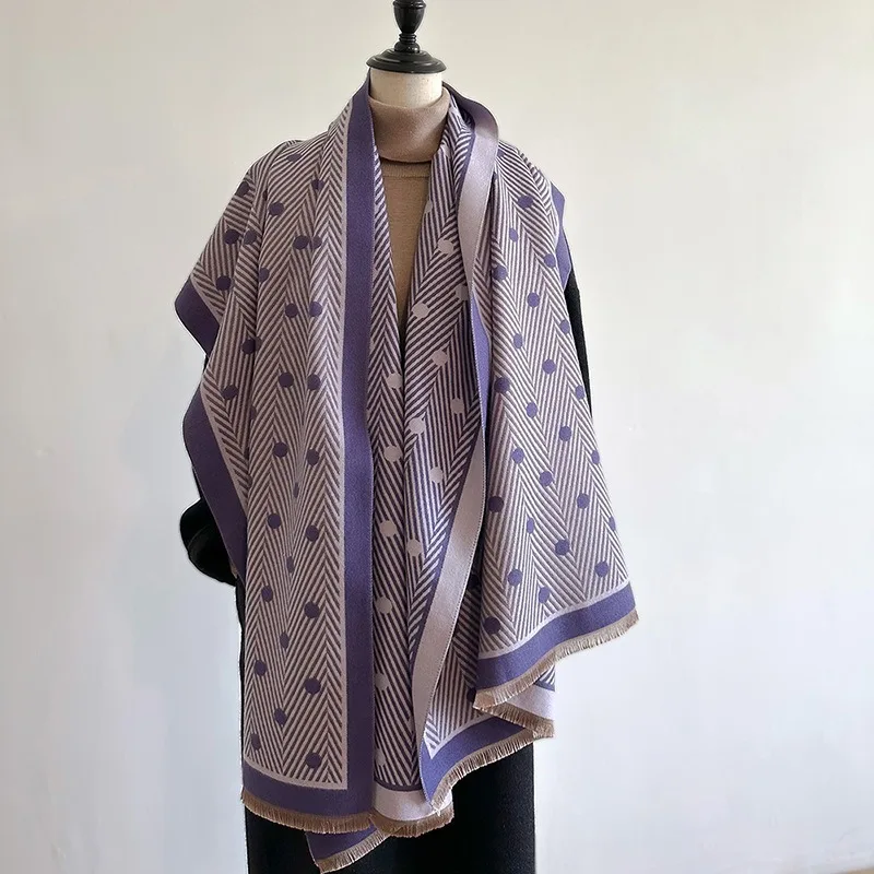 Premium Winter Warm Scarf For Women Dot Style Fashion Color Polyester Imitation Cashmere Wrap Cozy Soft Lightweight_voghion.com