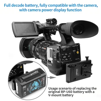 The V port battery to BP-U series converter adapter plate is suitable for Sony BP-U60_BP-U90 camcorders with extendable lenses.