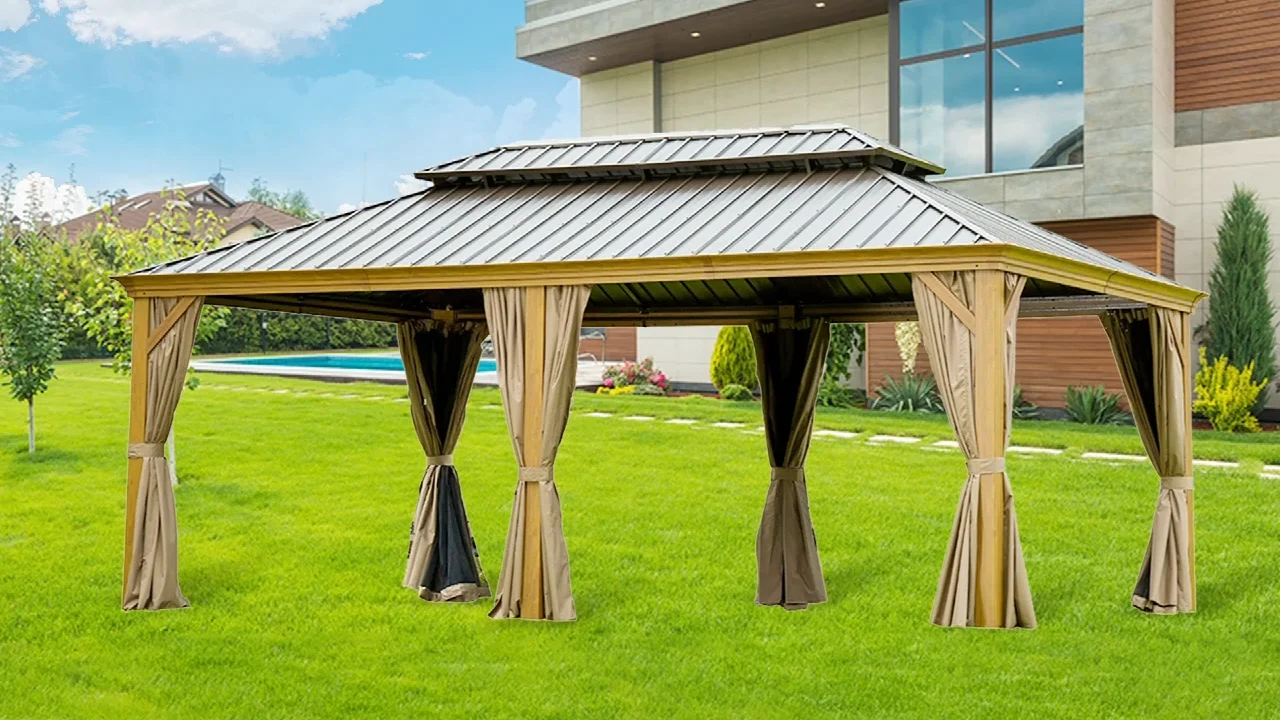 Outdoor Hardtop Permanent Galvanized Steel Gazebo Double Roof Canopy ...