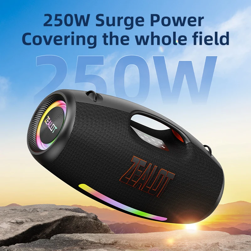 Caixa de Som ZEALOT S89 250W à Prova d'Água IPX6 com Luz RGB