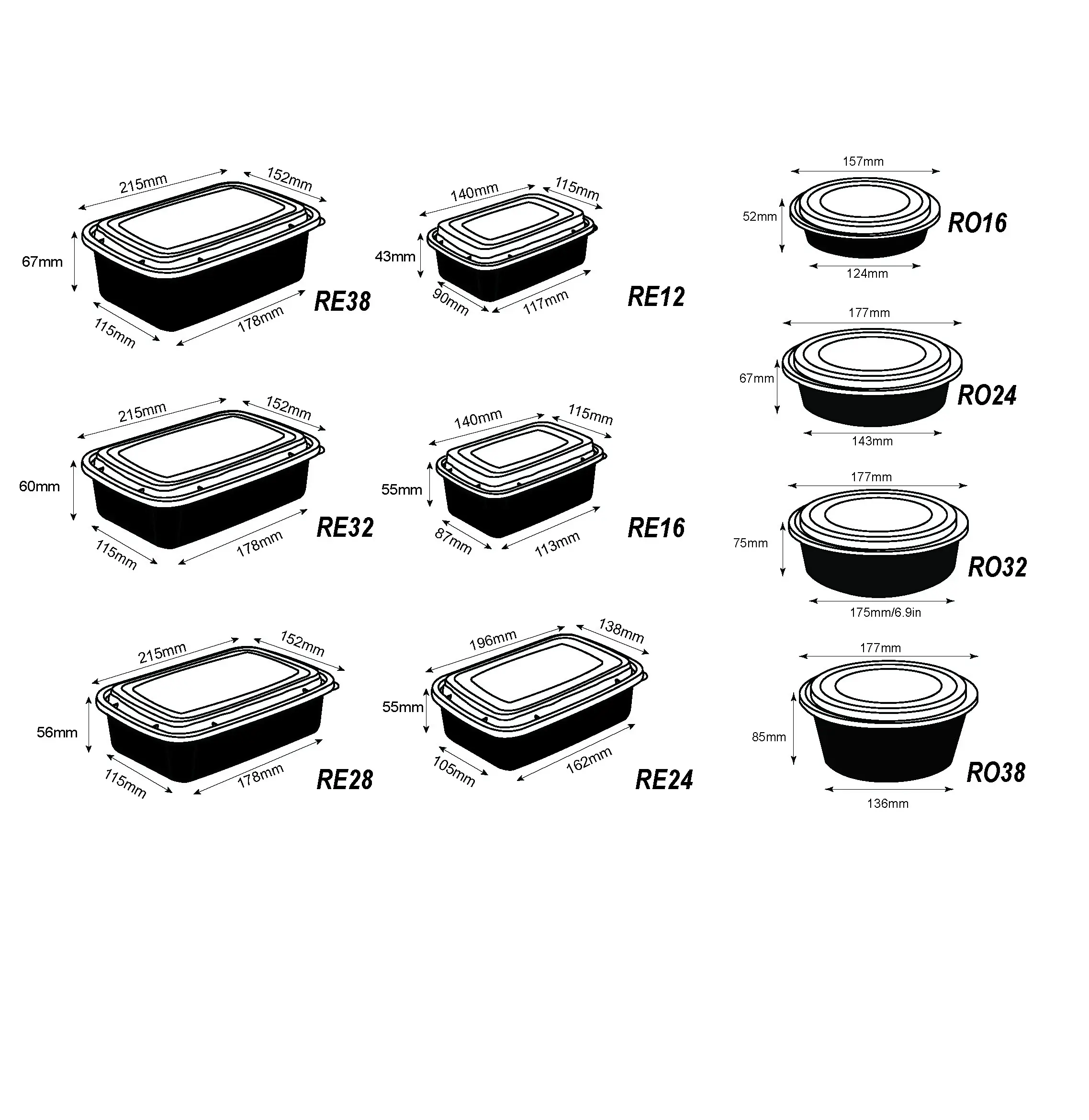 Heavy Duty Rectangular Plastic Food Containers Takeaway Boxes With Lids